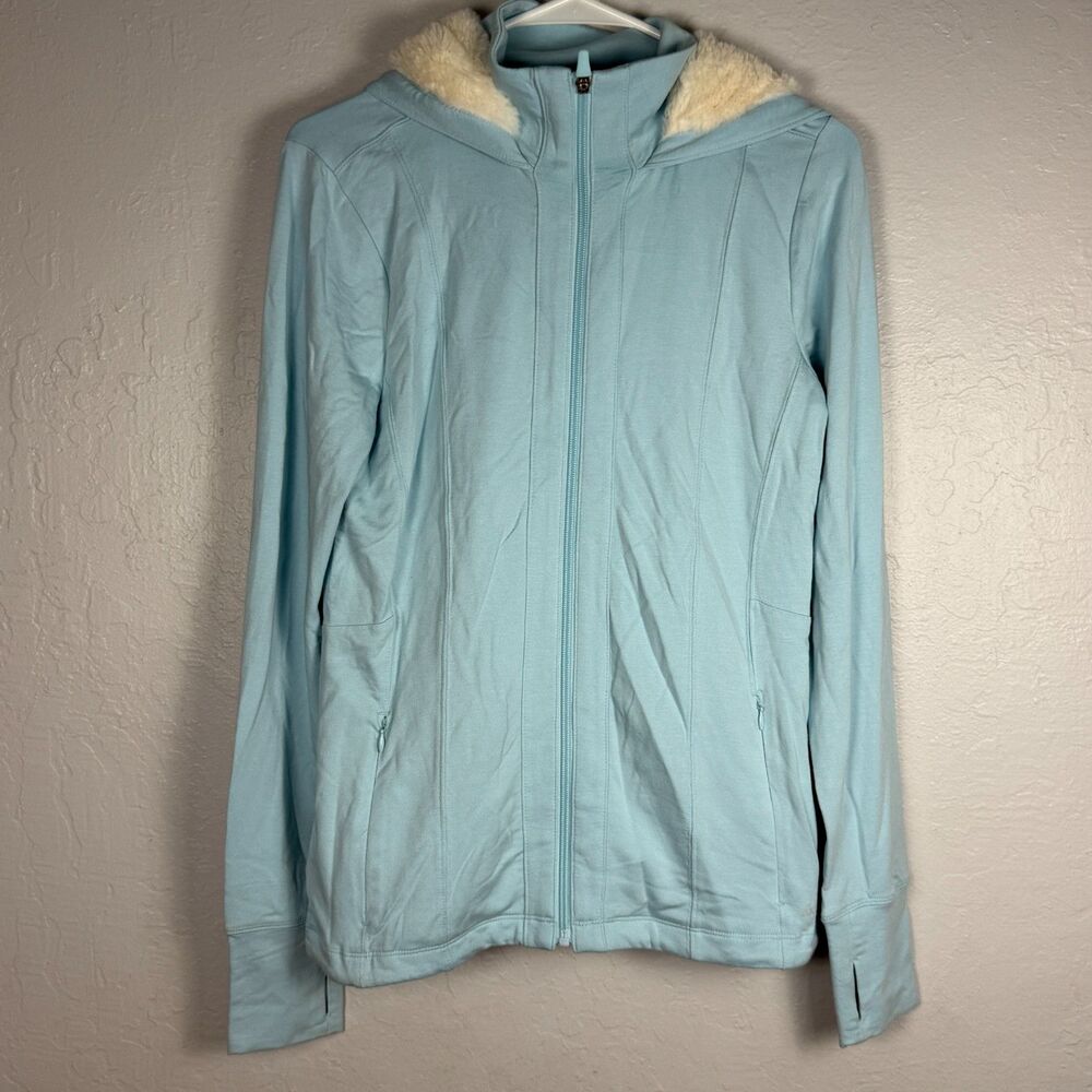 Zuda XXS Light Blue Fleece Lined Hooded Zip Jacket Stretch Activewear NWOT